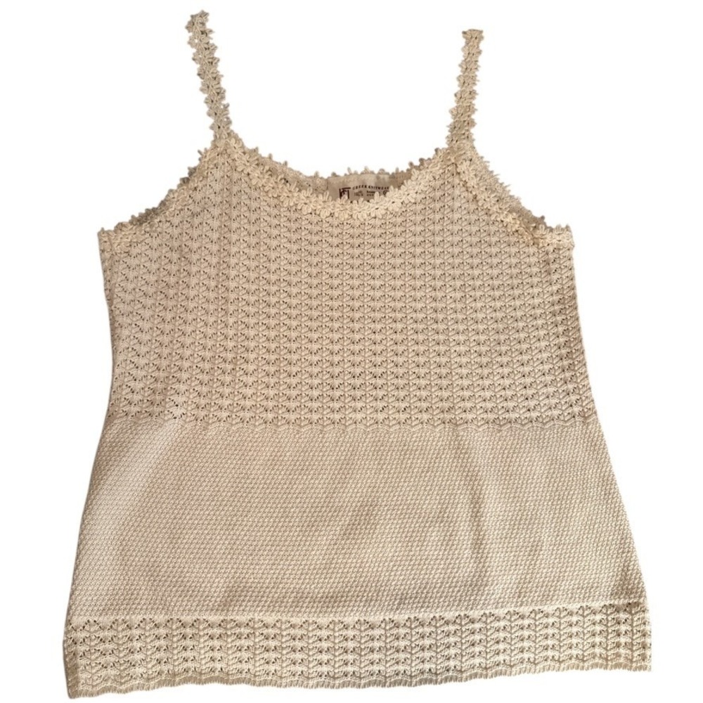 VTG‎ Greek Knitwear Cream Bambaki Cotton Crochet Cami Tank Top XL Cottage Boho